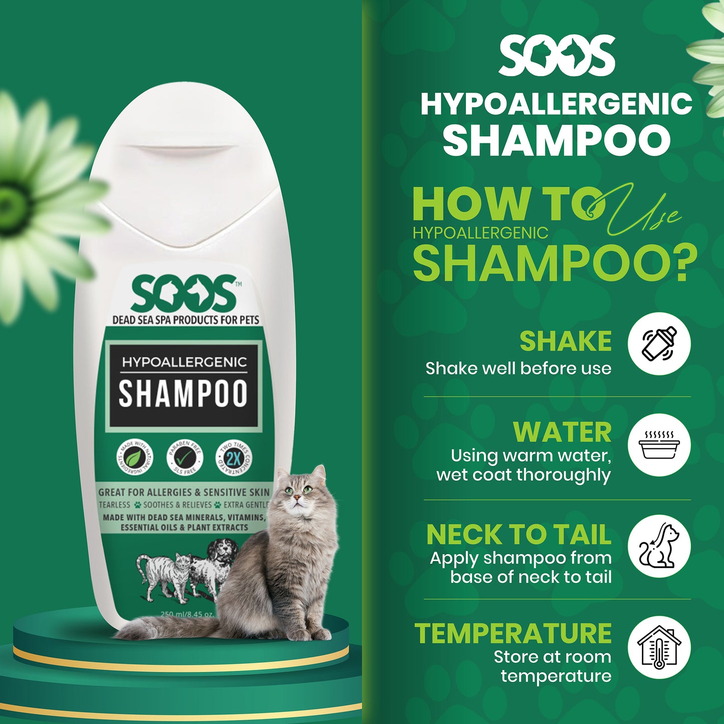 Natural Dead Sea Hypoallergenic Pet Shampoo For Dogs & Cats