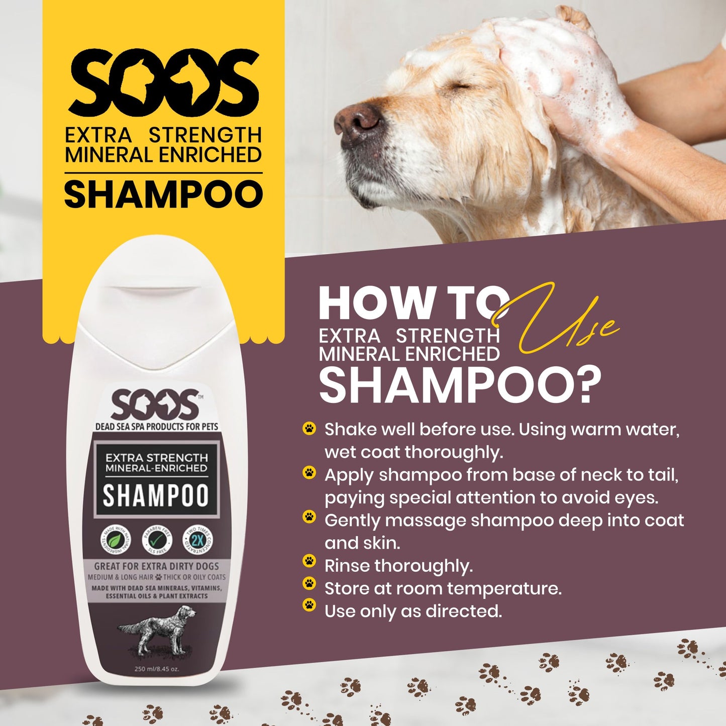 Natural Dead Sea Extra Strength Mineral Rich Pet Shampoo: Dogs & Cats