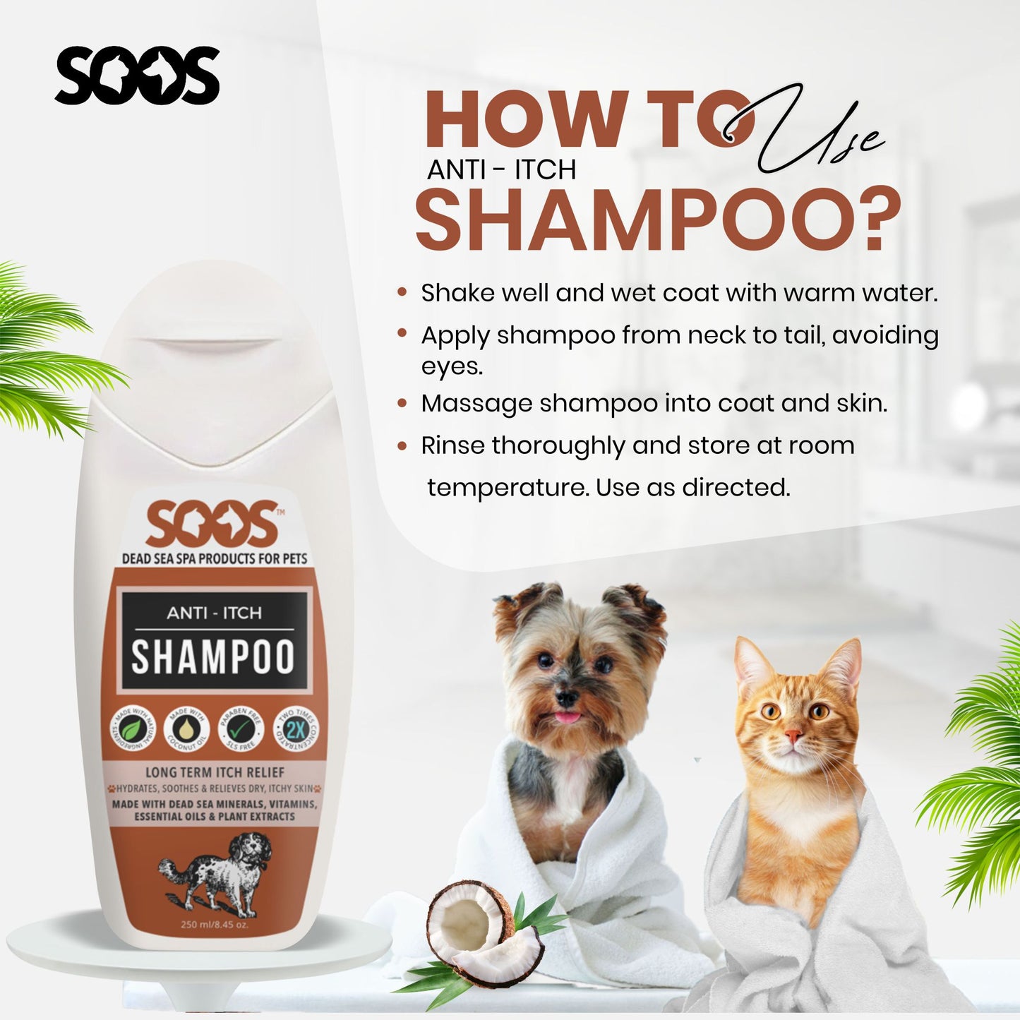 Natural Dead Sea Anti-Itch Pet Shampoo For Dogs & Cats