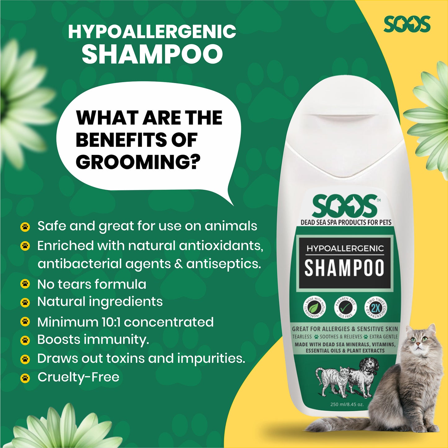 Natural Dead Sea Hypoallergenic Pet Shampoo For Dogs & Cats