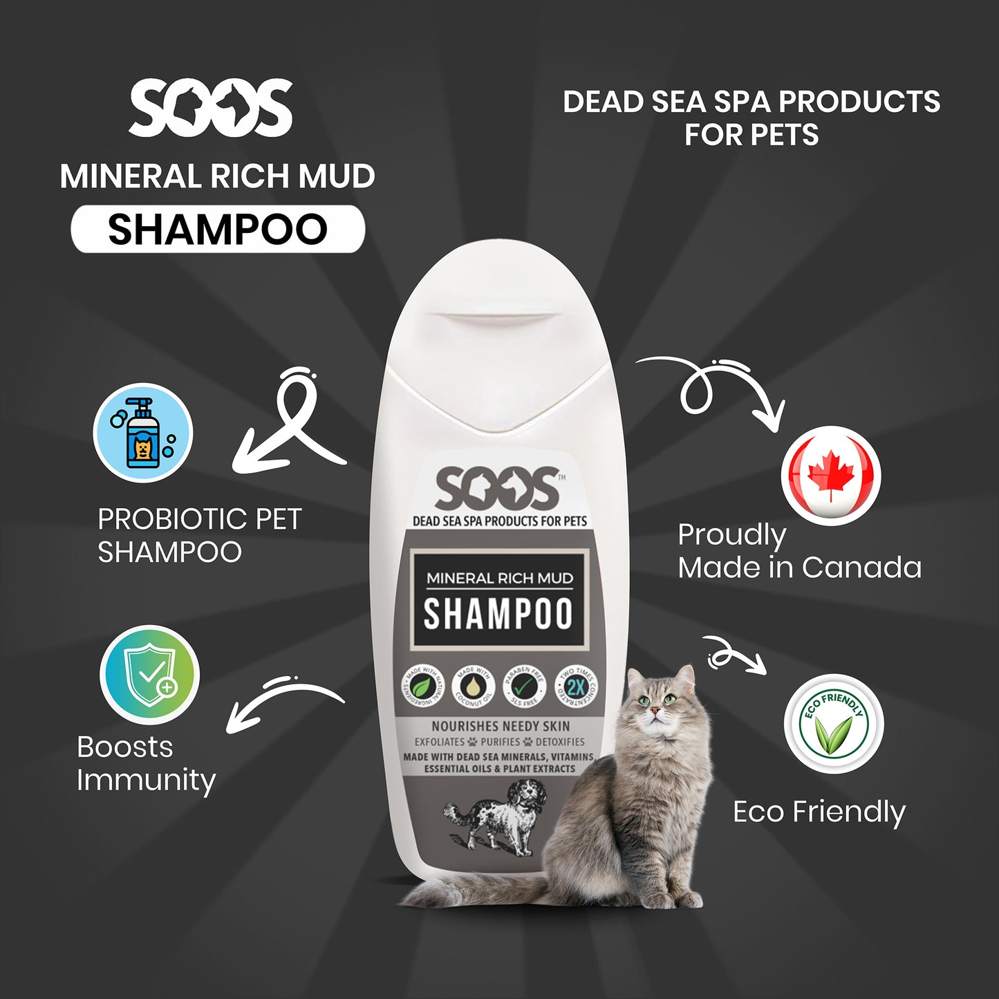 Natural Dead Sea Mineral Rich Mud Pet Shampoo For Dogs & Cats