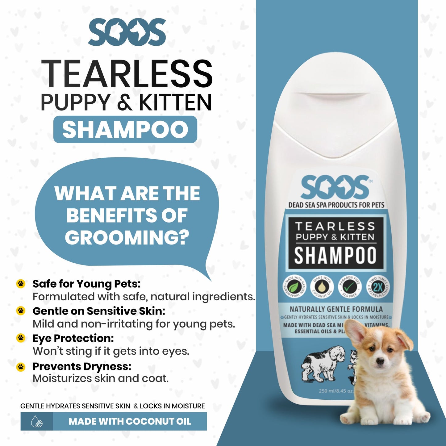 Natural Dead Sea Tearless Puppy & Kitten Pet Shampoo